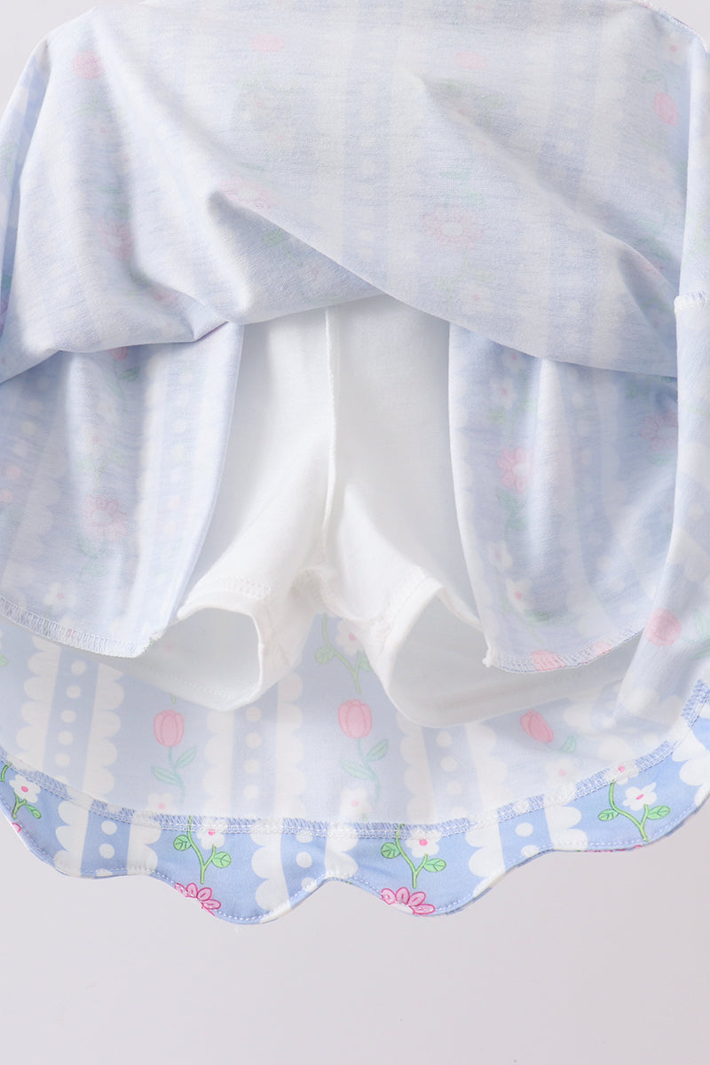 Green&purple floral bow skorts set