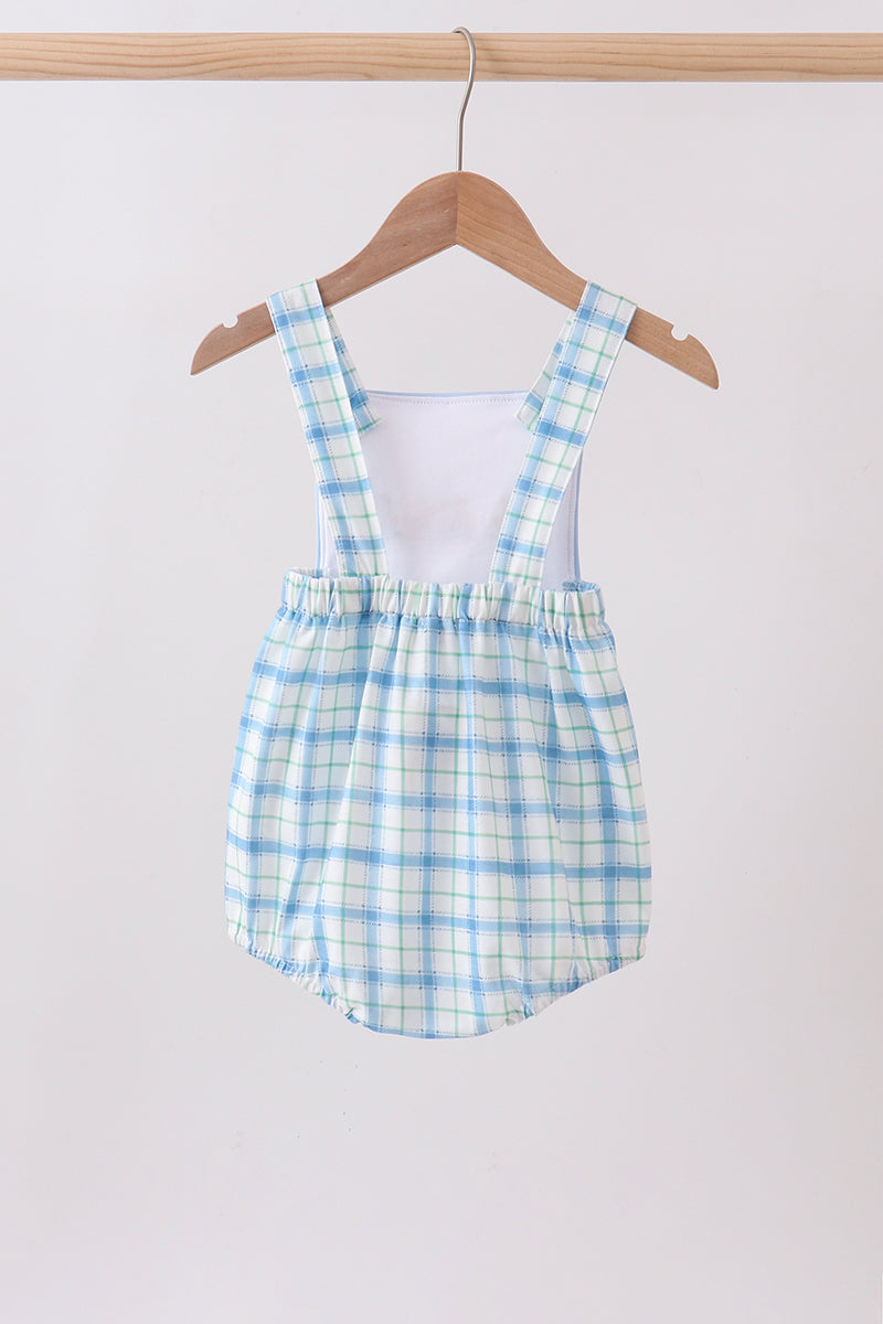 Blue birthday cake smocked plaid bubble