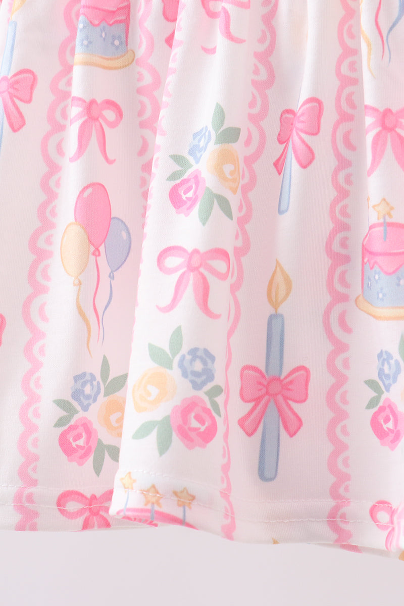Pink birthday cake smocked bloomer set