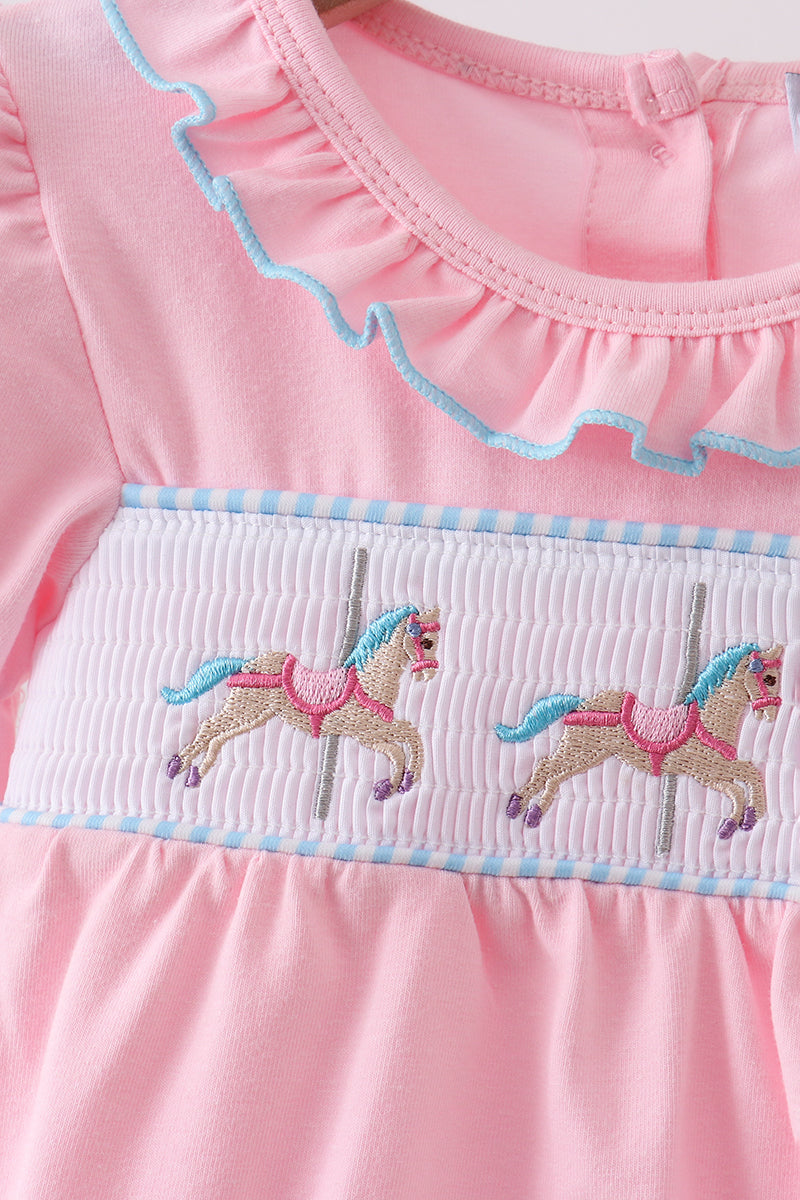 Pink carousel smocked bubble