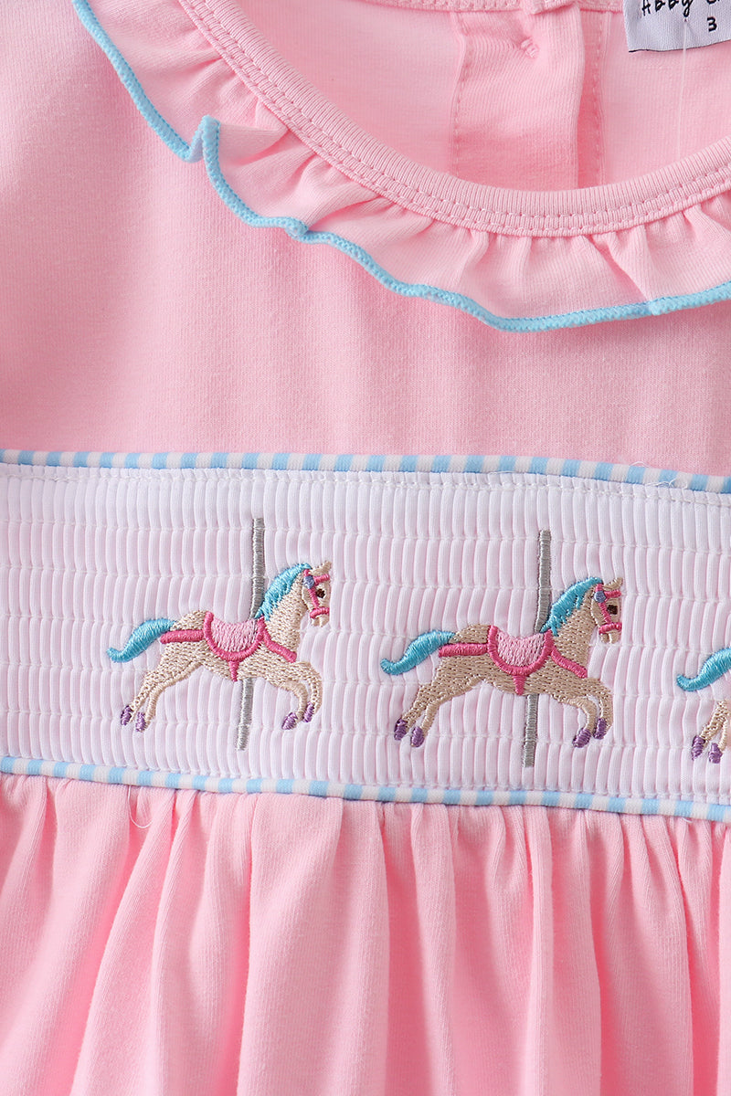 Pink carousel smocked ruffle dress