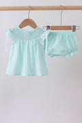 Blue starfish smocked jacquard ruffle bloomer set