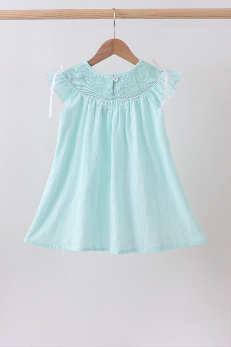Blue starfish smocked jacquard ruffle dress