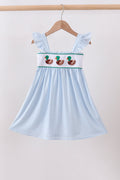 Blue stripe duck french knot ruffle dress