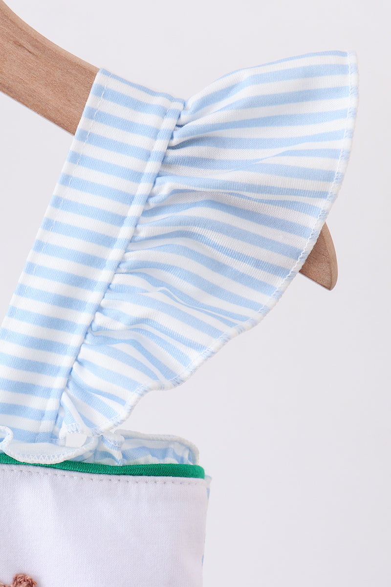 Blue stripe duck french knot ruffle dress