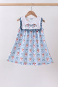 Blue strawberry bow ruffle dress