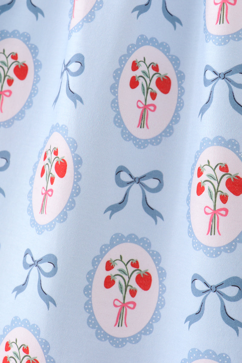 Blue strawberry bow ruffle dress