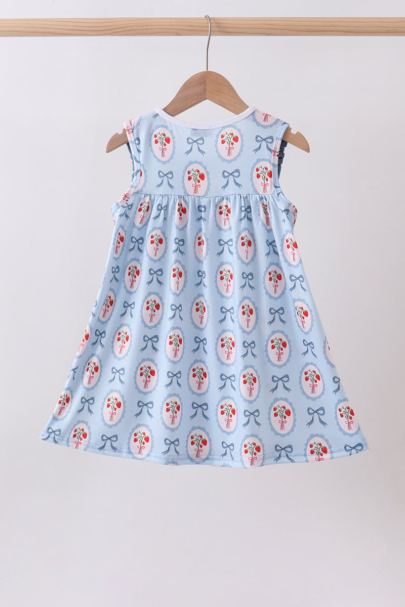 Blue strawberry bow ruffle dress