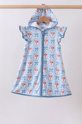 Blue strawberry bow ruffle swim cover up