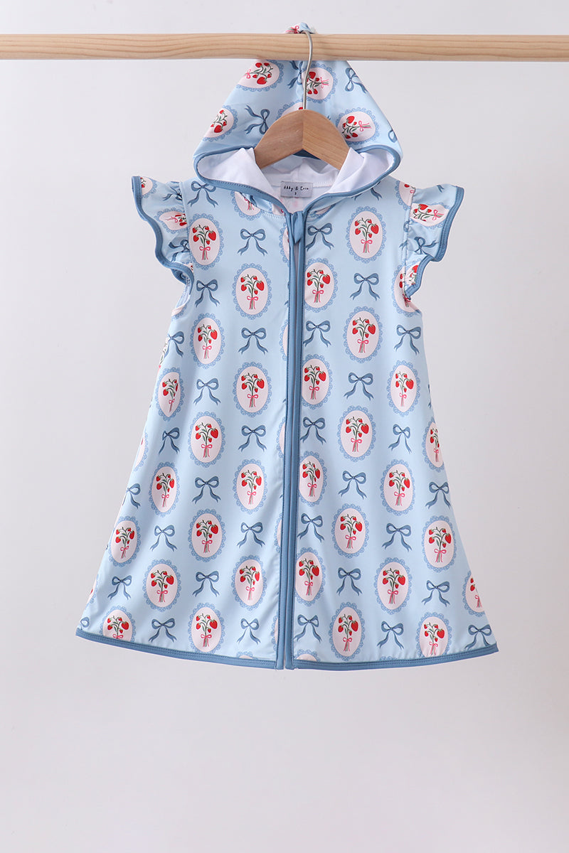Blue strawberry bow ruffle swim cover up