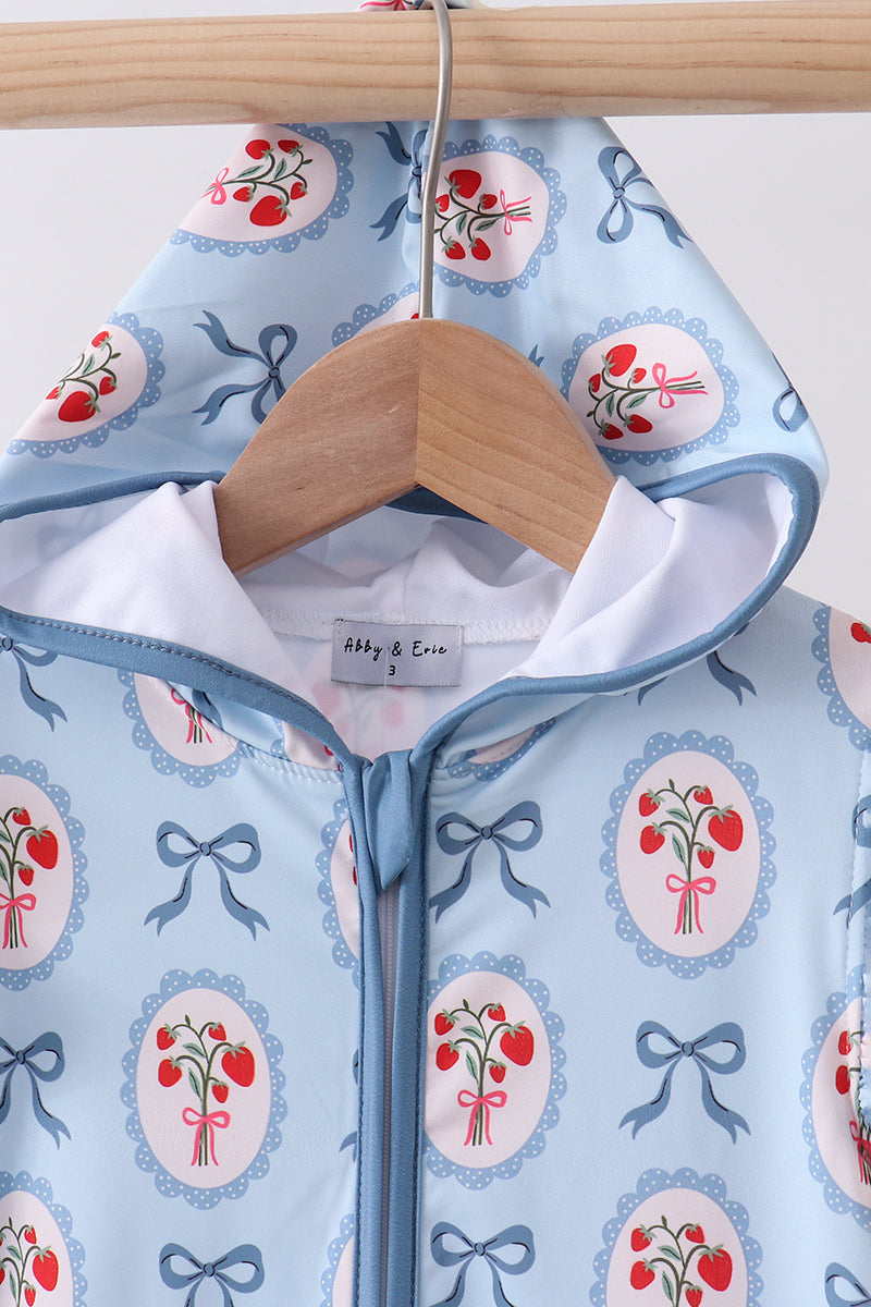 Blue strawberry bow ruffle swim cover up