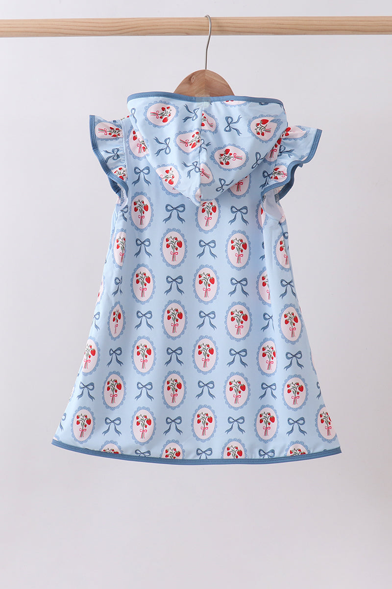 Blue strawberry bow ruffle swim cover up