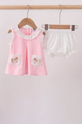 Pink carousel embroidery ruffle bloomer set