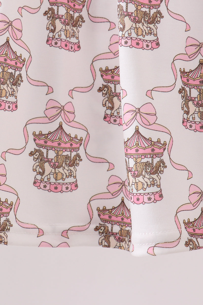 Pink carousel print ruffle shorts set