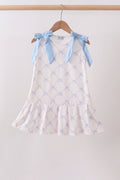 Blue bow ribbon print dress