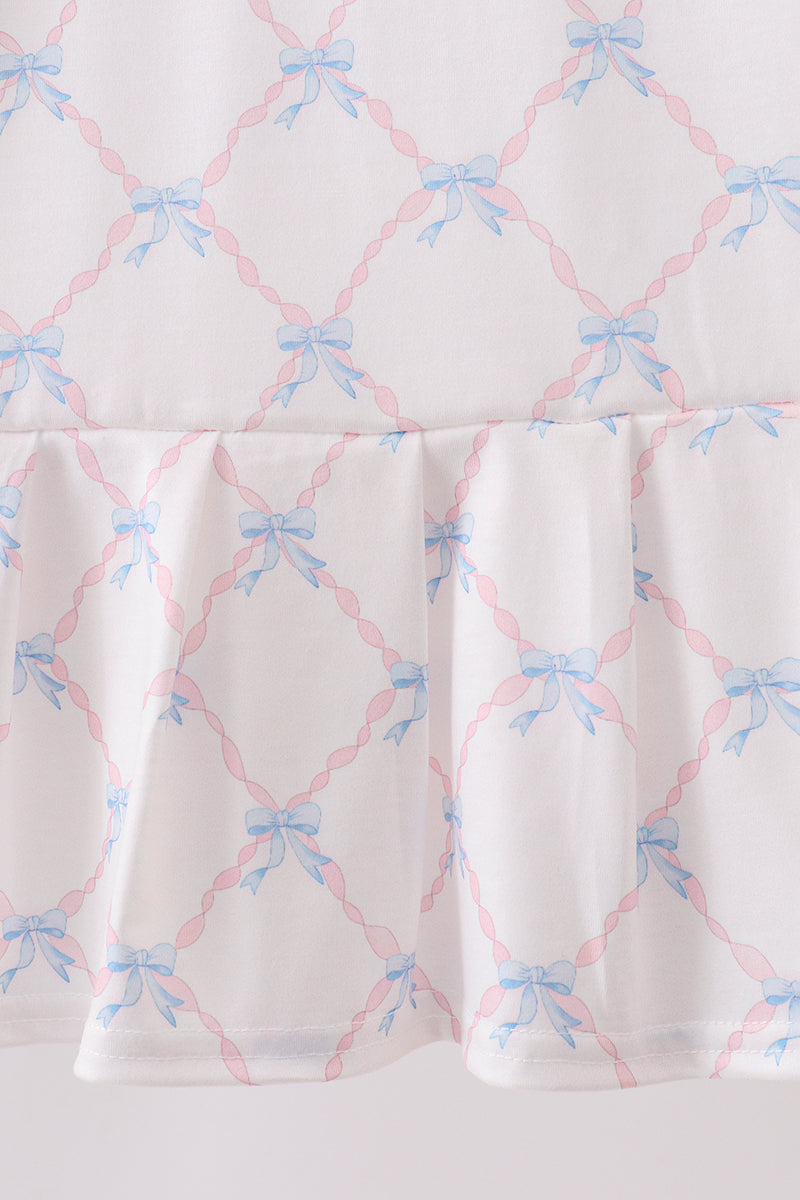 Blue bow ribbon print dress