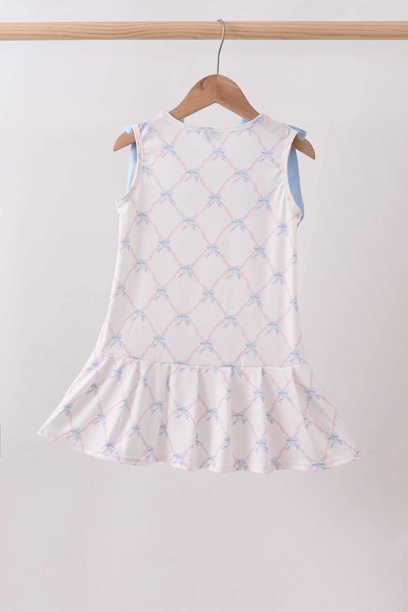 Blue bow ribbon print dress