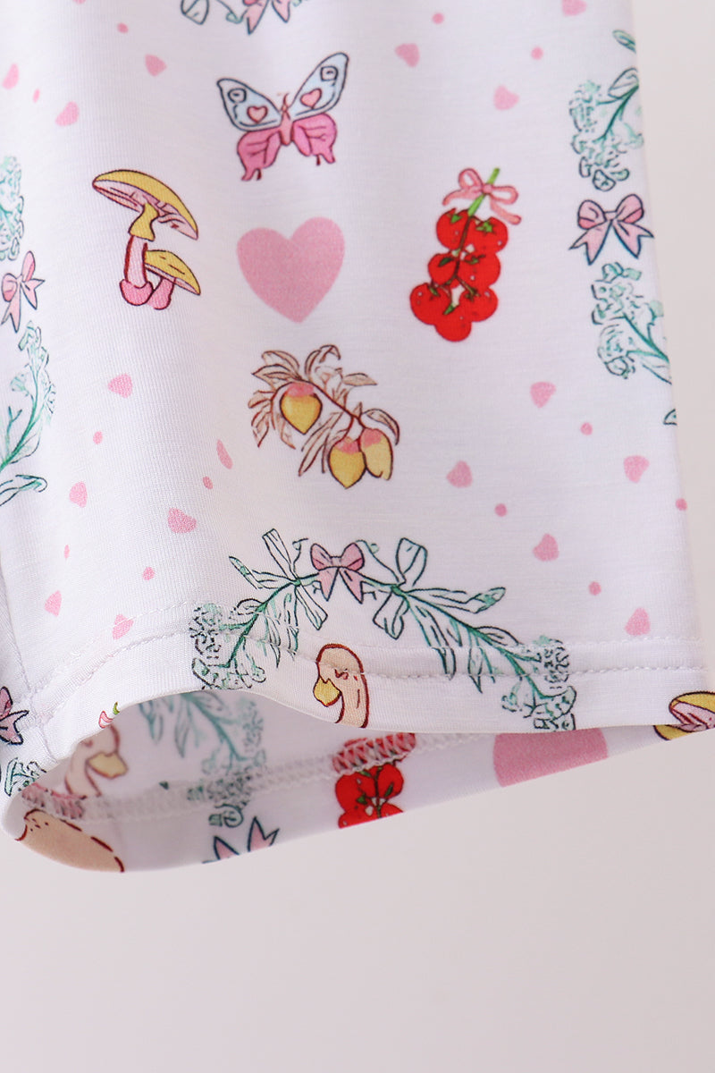 Pink goose strawberry bow bamboo pajama set