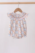 Pink puppy floral smocked ruffle bubble