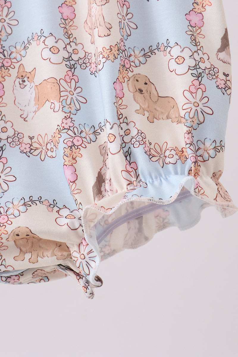 Pink puppy floral smocked ruffle bubble