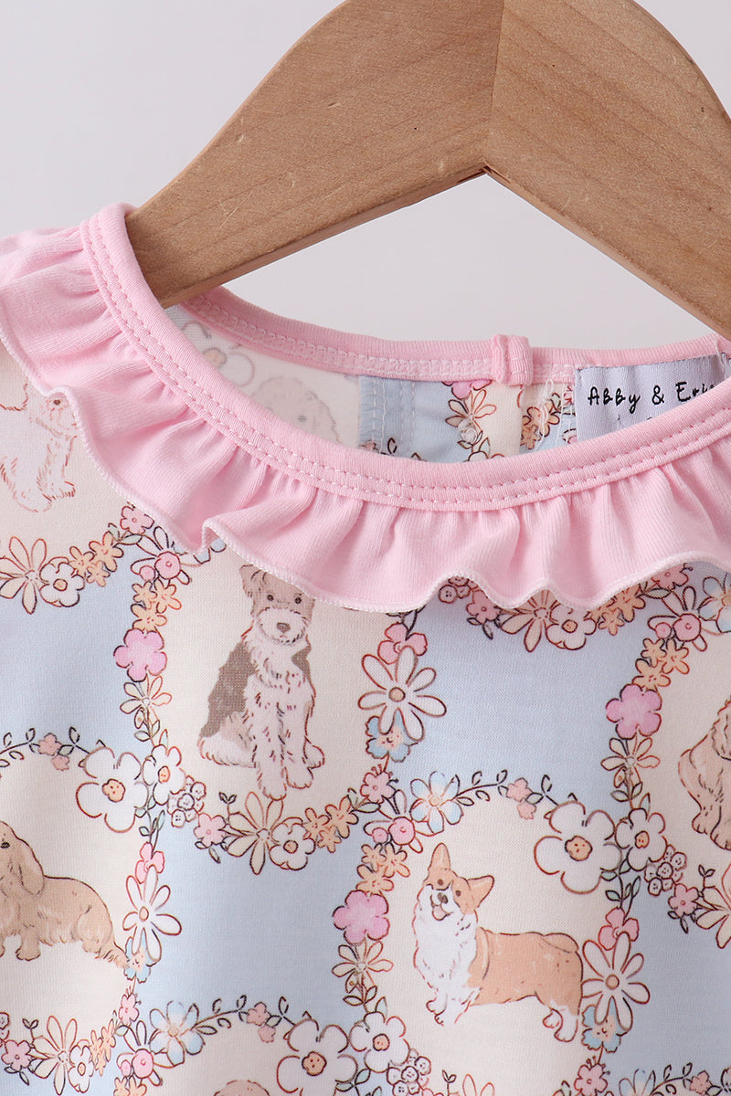Pink puppy floral ruffle bloomer set