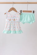 Green castle ice cream smocked ruffle bloomer set