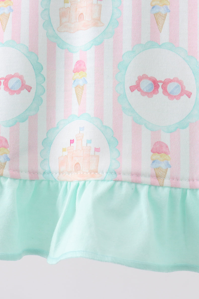 Green castle ice cream smocked ruffle bloomer set