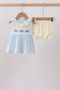 Yellow crab smocked gingham bloomer set