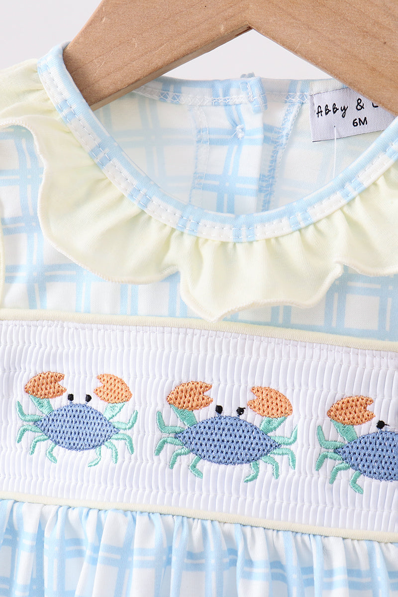 Yellow crab smocked gingham bloomer set