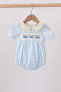 Yellow crab smocked gingham bubble