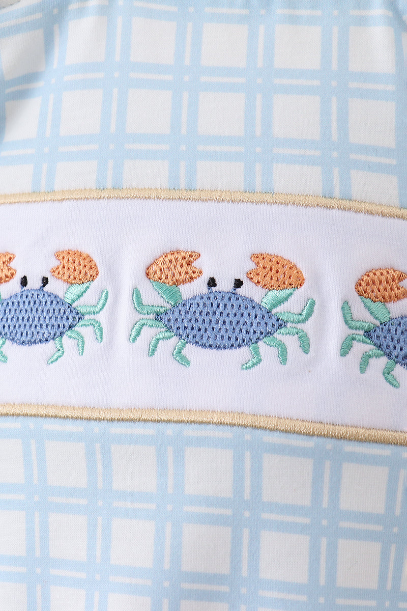 Yellow crab smocked gingham ruffle bubble