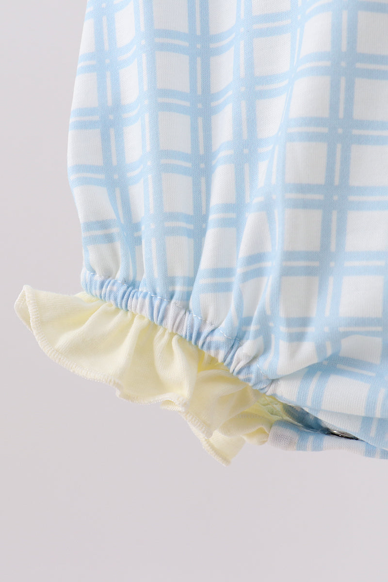 Yellow crab smocked gingham ruffle bubble