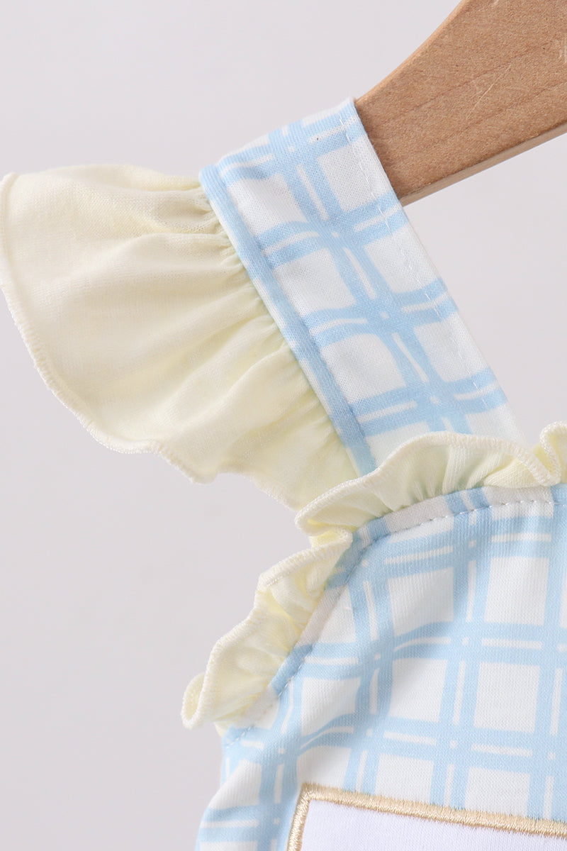 Yellow crab smocked gingham ruffle bubble