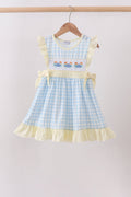 Yellow crab smocked gingham ruffle dress