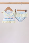 Yellow crab smocked ruffle 2pc swimsuit