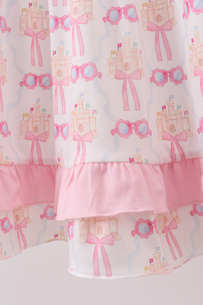 Pink bow castle ruffle dress
