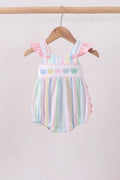 Rainbow stripe butterfly smocked ruffle bubble
