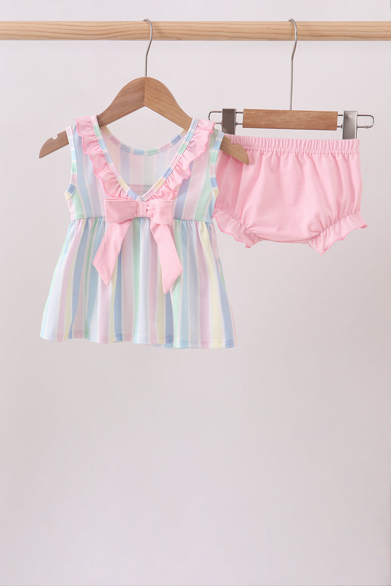 Rainbow stripe butterfly smocked ruffle bloomer set