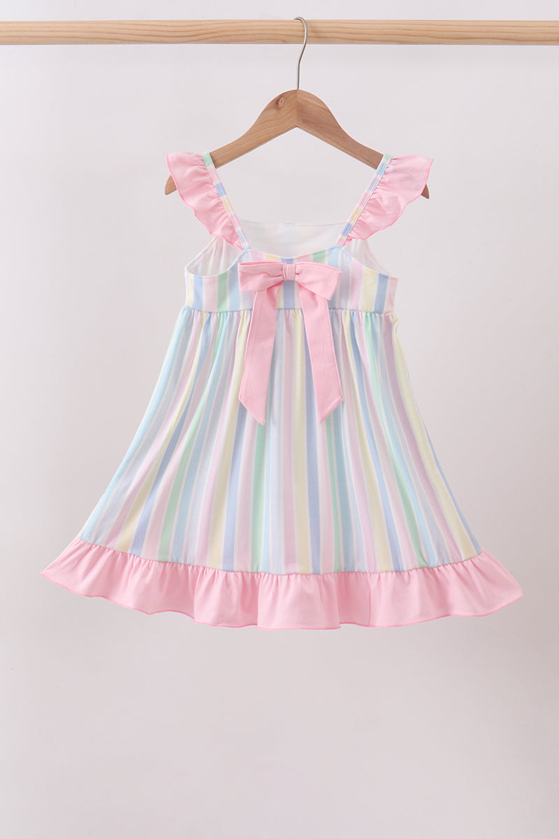 Rainbow stripe butterfly smocked ruffle dress