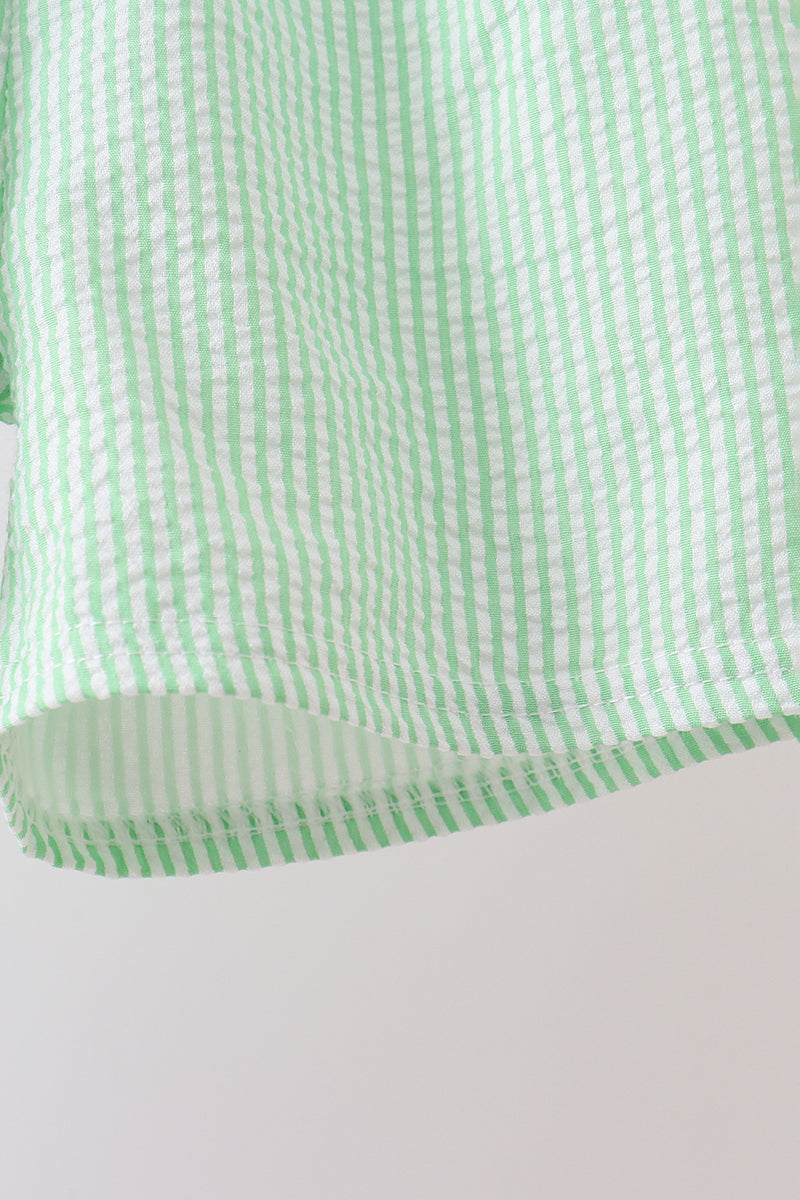 Blue Tractor Applique Seersucker Set