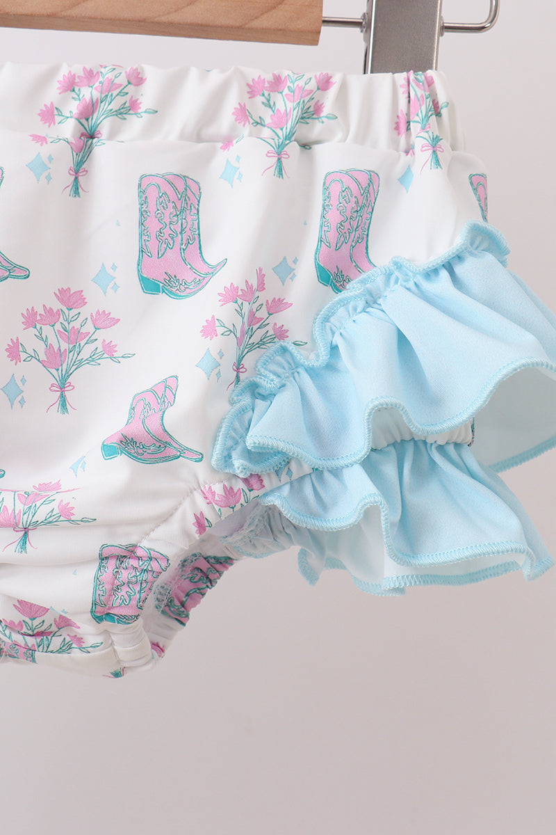 Blue Boots Ruffle Rashguard Set