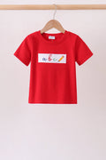 Red ABC Embroidered Top