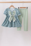Teal Floral Lace Bow Pants Set
