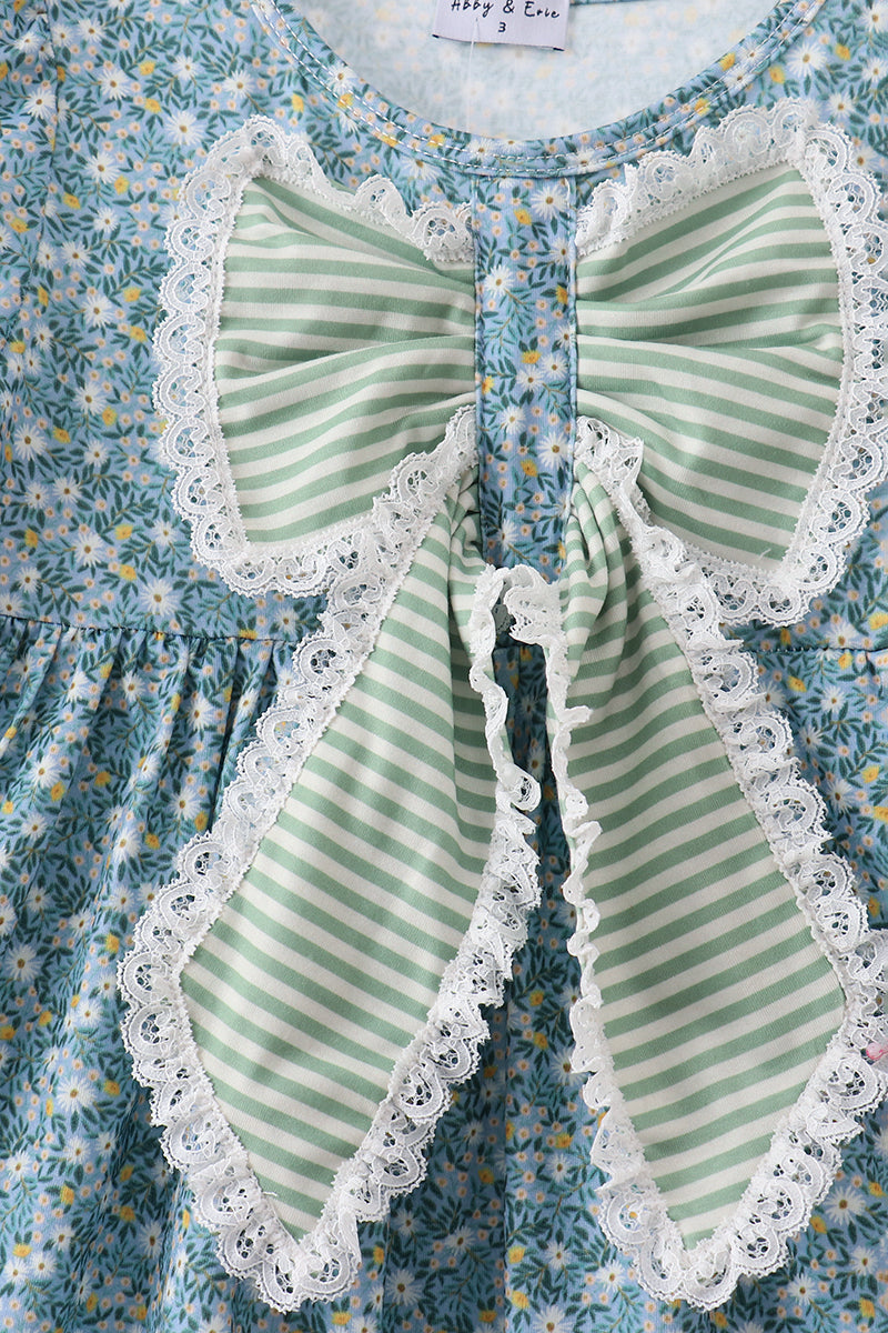 Teal Floral Lace Bow Pants Set