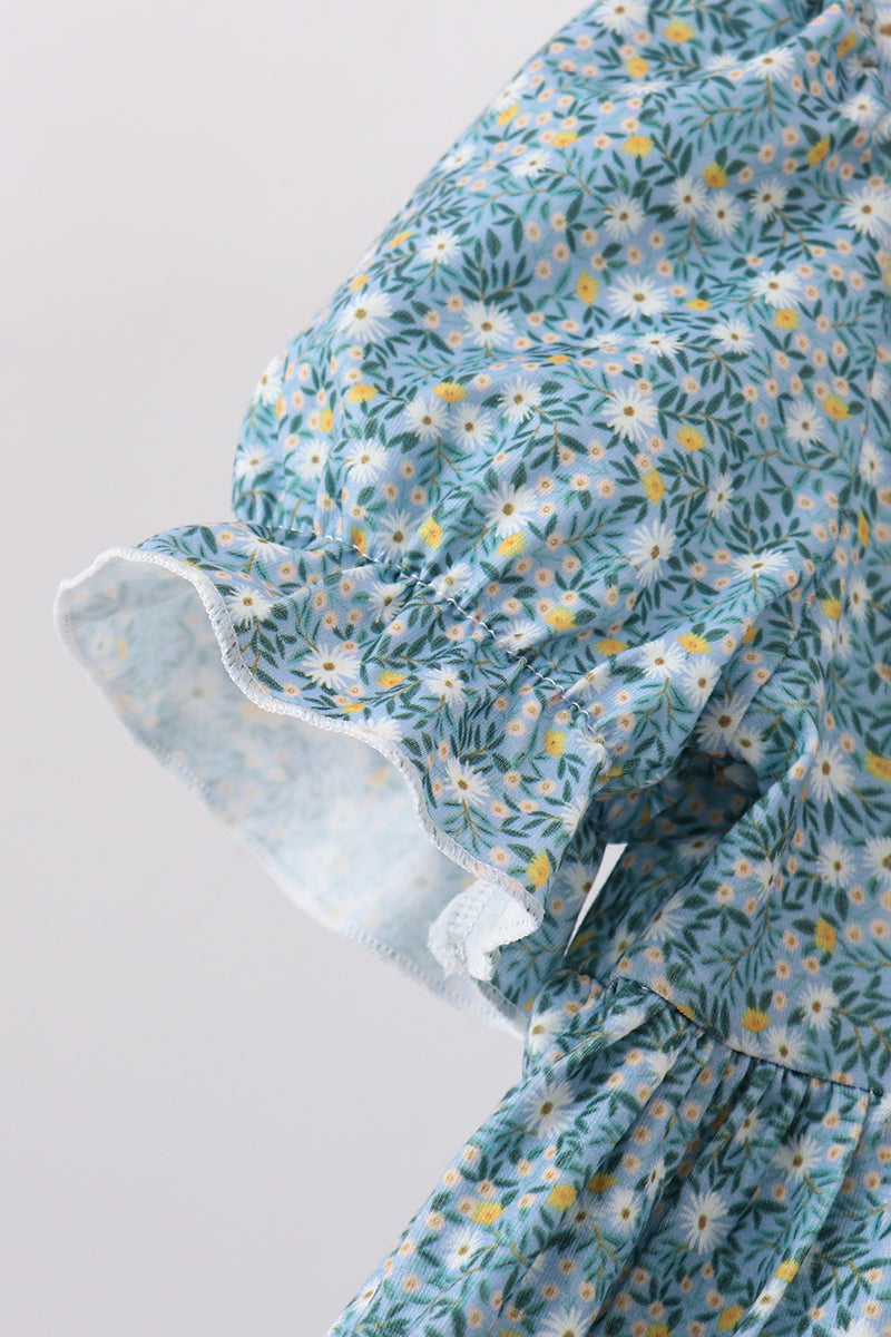 Teal Floral Lace Bow Pants Set