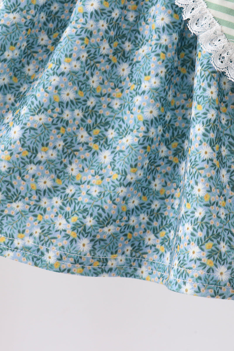 Teal Floral Lace Bow Pants Set