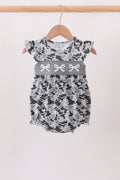 Grey Camouflage Bow Embroidery Ruffle Bubble