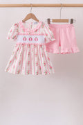 Pink Pumpkin Embroidery Ruffle Shorts Set