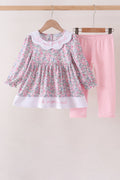Pink Floral Embroidery Pants Set