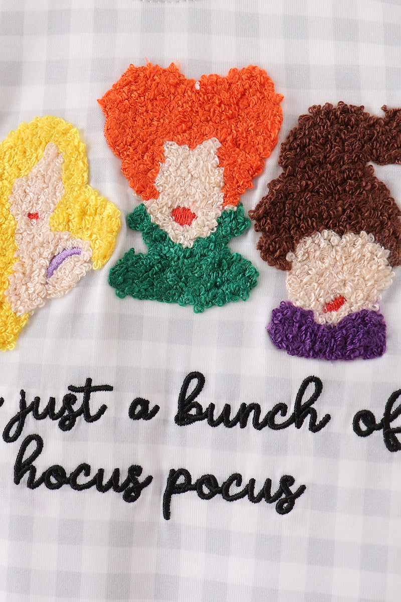 Green Hocus pocus french knot gingham romper